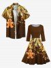 Christmas Tree Gift Light Gingerbread Print Midi 50's Vintage Dress -  