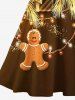 Christmas Tree Gift Light Gingerbread Print Midi 50's Vintage Dress -  