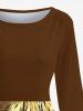 Christmas Tree Gift Light Gingerbread Print Midi 50's Vintage Dress -  