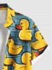 Chemise hawaïenne grande taille à imprimé étang de canards mignon avec poches boutonnées pour homme - Bleu Ciel XL