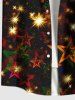 Chemise de Noël grande taille à boutons et poches, imprimé 3D, étoiles scintillantes, pour homme - Noir S