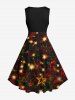 Robe vintage des années 50 à imprimé 3D avec étoiles lumineuses et paillettes de Noël grande taille - Noir 3X