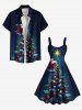 Robe débardeur grande taille à imprimé sapin de Noël, boules, étoiles, Père Noël - Bleu de Minuit XXS