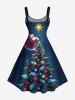 Robe débardeur grande taille à imprimé sapin de Noël, boules, étoiles, Père Noël - Bleu de Minuit 5X