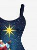 Robe débardeur grande taille à imprimé sapin de Noël, boules, étoiles, Père Noël - Bleu de Minuit 5X