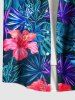 Chemise hawaïenne grande taille à imprimé feuilles tropicales et fleurs d'hibiscus, avec poches et boutons, pour homme - Bleu Marine 2XL
