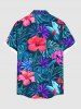 Chemise hawaïenne grande taille à imprimé feuilles tropicales et fleurs d'hibiscus, avec poches et boutons, pour homme - Bleu Marine 5XL