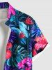 Chemise hawaïenne grande taille à imprimé feuilles tropicales et fleurs d'hibiscus, avec poches et boutons, pour homme - Bleu Marine 5XL