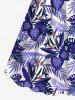 Plus Size Flowers Tropical Leaf Print Cinched Hawaii Dress -  