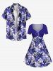 Plus Size Flowers Tropical Leaf Print Cinched Hawaii Dress -  