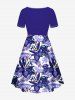 Robe hawaïenne cintrée grande taille à imprimé feuilles tropicales et fleurs - Pourpre  5X
