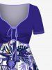 Robe hawaïenne cintrée grande taille à imprimé feuilles tropicales et fleurs - Pourpre  5X