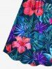 Robe hawaïenne cintrée grande taille à imprimé feuilles tropicales et fleurs d'hibiscus - Bleu Marine 1X