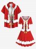 Costume de Père Noël grande taille, robe vintage à lacets avec imprimé 3D et cloche - Rouge 1X