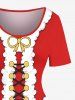 Costume de Père Noël grande taille, robe vintage à lacets avec imprimé 3D et cloche - Rouge 1X