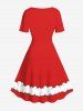 Costume de Père Noël grande taille, robe vintage à lacets avec imprimé 3D et cloche - Rouge 1X