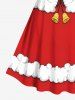 Costume de Père Noël grande taille, robe vintage à lacets avec imprimé 3D et cloche - Rouge 3X