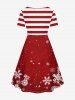 Robe cintrée grande taille à imprimé Père Noël, flocon de neige, élan et rayures - Rouge 1X