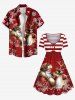 Robe cintrée grande taille à imprimé Père Noël, flocon de neige, élan et rayures - Rouge 1X