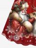 Robe cintrée grande taille à imprimé Père Noël, flocon de neige, élan et rayures - Rouge 4X