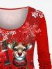 Plus Size Christmas Santa Claus Snowman Snowflake Elk Print Long Sleeves T-shirt -  
