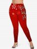 Leggings de Noël grande taille à imprimé Père Noël, bonhomme de neige, flocon de neige, élan - Rouge XS
