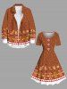 Robe vintage grande taille à imprimé sapin de Noël, bonhomme de neige, flocon de neige et bonbons - Brun Légère XXS