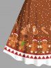 Robe vintage grande taille à imprimé sapin de Noël, bonhomme de neige, flocon de neige et bonbons - Brun Légère XXS