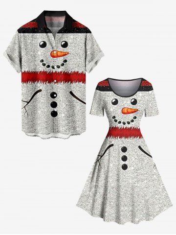 Christmas Snowman Striped Print Plus Size Matching Outfit For Couples - LIGHT GRAY
