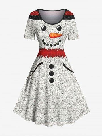 Plus Size Christmas Snowman Striped Print A Line Dress - LIGHT GRAY - 3X