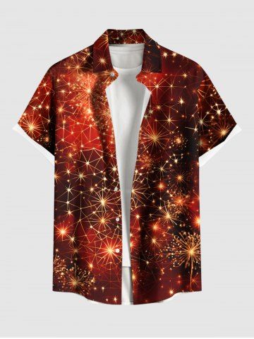 Plus Size Christmas Fireworks Spider Web Glitter 3D Print Buttons Pocket Shirt For Men - ORANGE - L