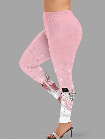 Plus Size Christmas Tree Snowman Snowflake Plaid Print Leggings - LIGHT PINK - 6X