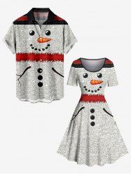 Christmas Snowman Striped Print Plus Size Matching Outfit For Couples -  
