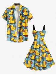 Tenue de plage hawaïenne grande taille à imprimé étang aux canards pour couples - Bleu Ciel 