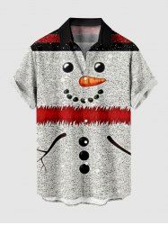 Chemise de Noël grande taille à imprimé bonhomme de neige et boutons à poches pour homme - Gris Clair 5XL