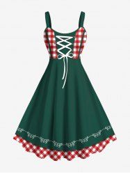 Robe trapèze à lacets et imprimé écossais de Noël grande taille - Vert profond L