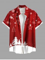 Plus Size Christmas Tree Ball Snowflake Elk Print Button Pocket Shirt For Men -  
