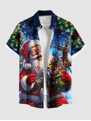 Chemise grande taille à imprimé sapin de Noël, Père Noël, élan, bonbons, flocons de neige, boutons et poche pour homme - Bleu Ciel M