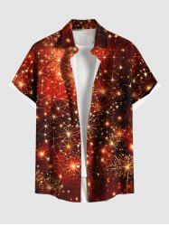 Chemise grande taille à imprimé 3D avec boutons et poche pour homme, motif feu d'artifice de Noël, toile d'araignée scintillante - Orange 4XL