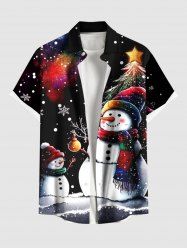 Chemise grande taille à imprimé sapin de Noël, boules, flocons de neige, bonhomme de neige et poches boutonnées pour homme - Noir S