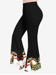 Pantalon évasé grande taille à imprimé sapin de Noël, flocons de neige et bonhommes de neige - Noir XS