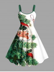 Robe trapèze grande taille imprimée sapin de Noël, Père Noël et lettres - Vert S