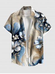 Chemise hawaïenne à imprimé ombré de fleurs et de feuilles, grande taille, avec poche boutonnée, pour hommes - Brun Légère 6XL