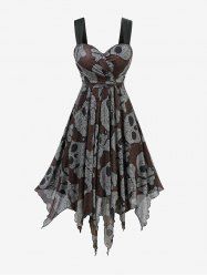 Plus Size Paisley Floral Print Surplice Twist Lace Trim Asymmetrical Tank Dress -  