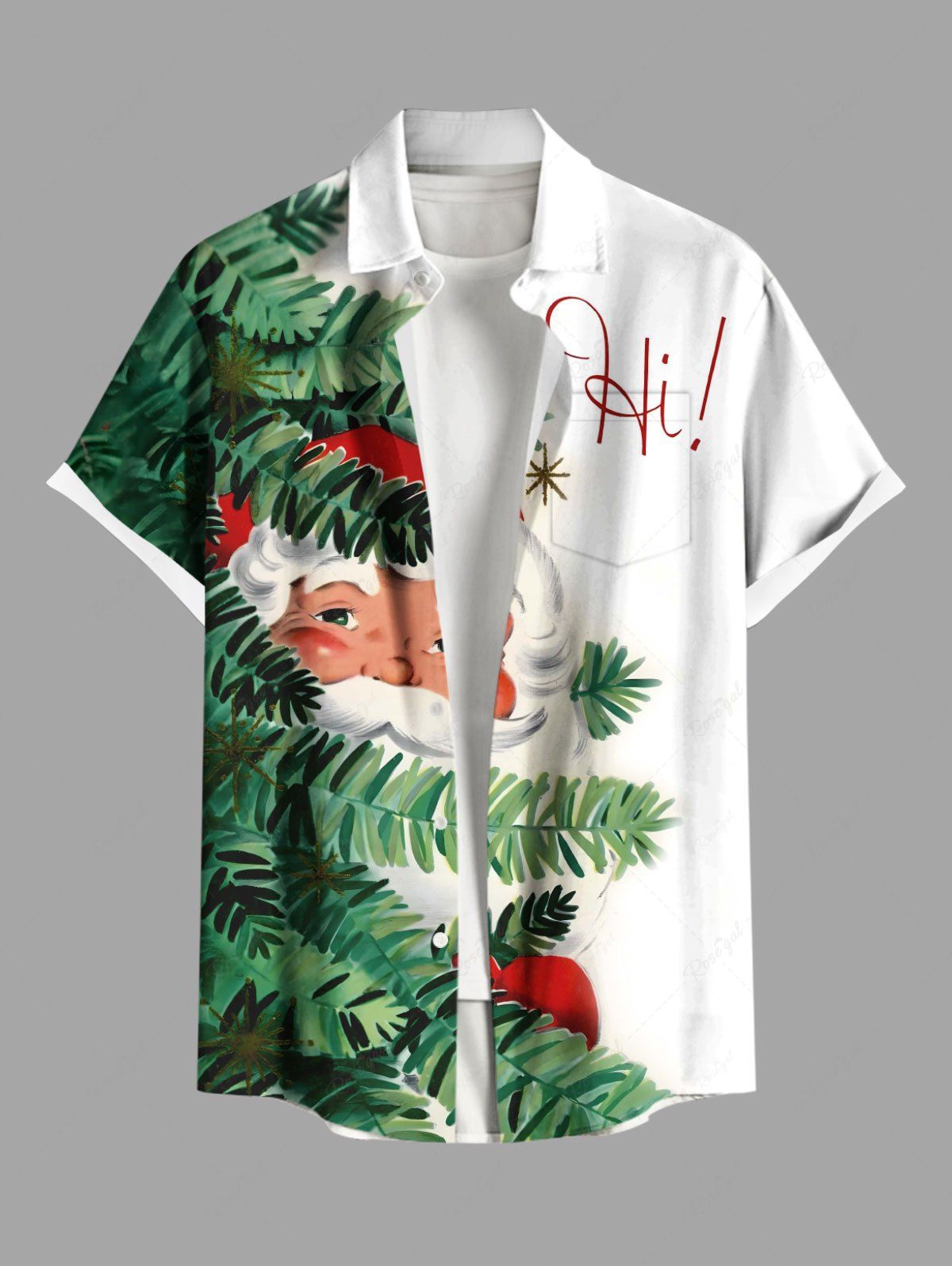 Chemise à poches boutonnées grande taille pour homme, avec imprimé sapin de Noël, Père Noël et lettres. Vert S