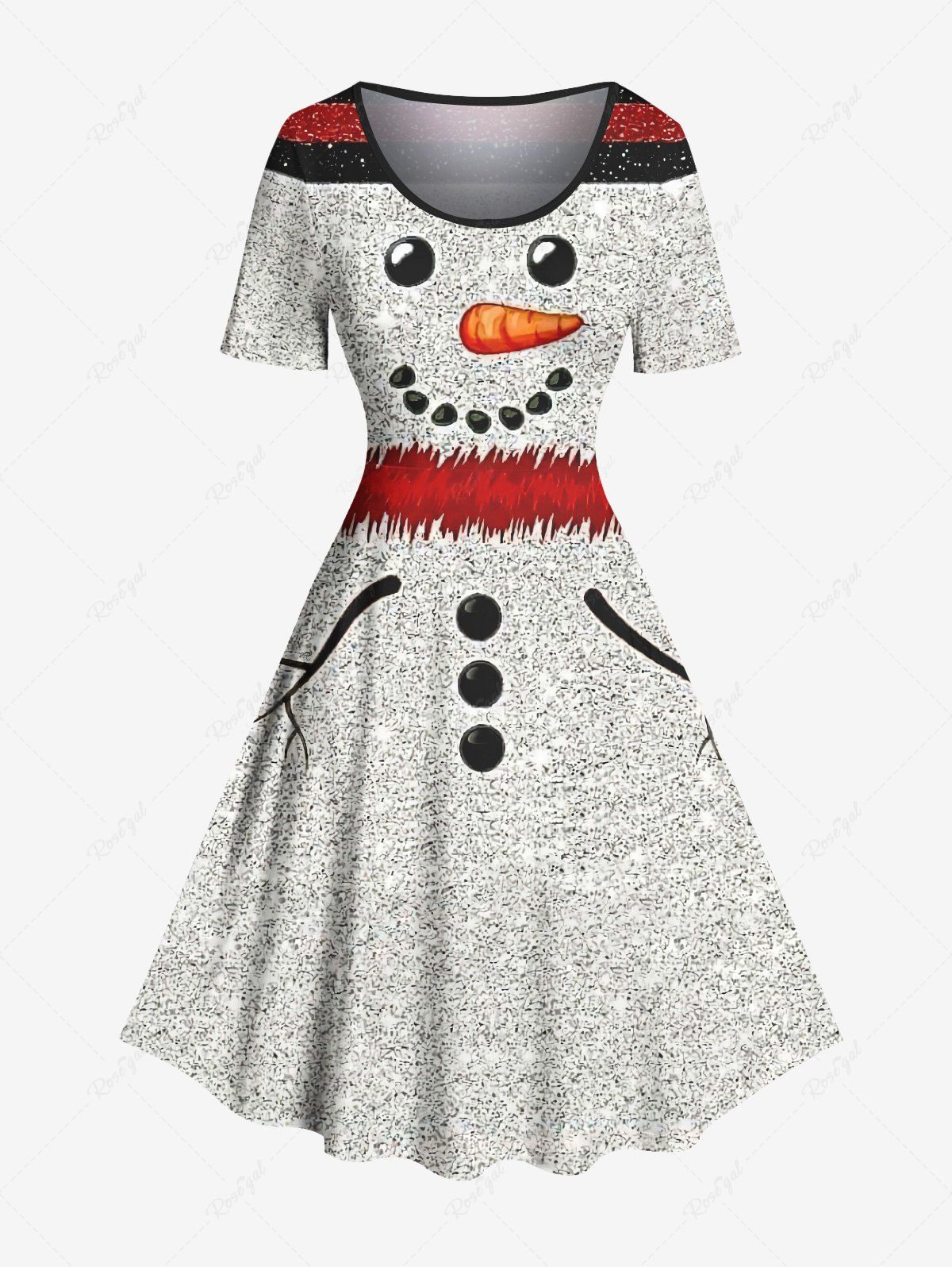 Robe trapèze rayée à imprimé bonhomme de neige de Noël grande taille Gris Clair L