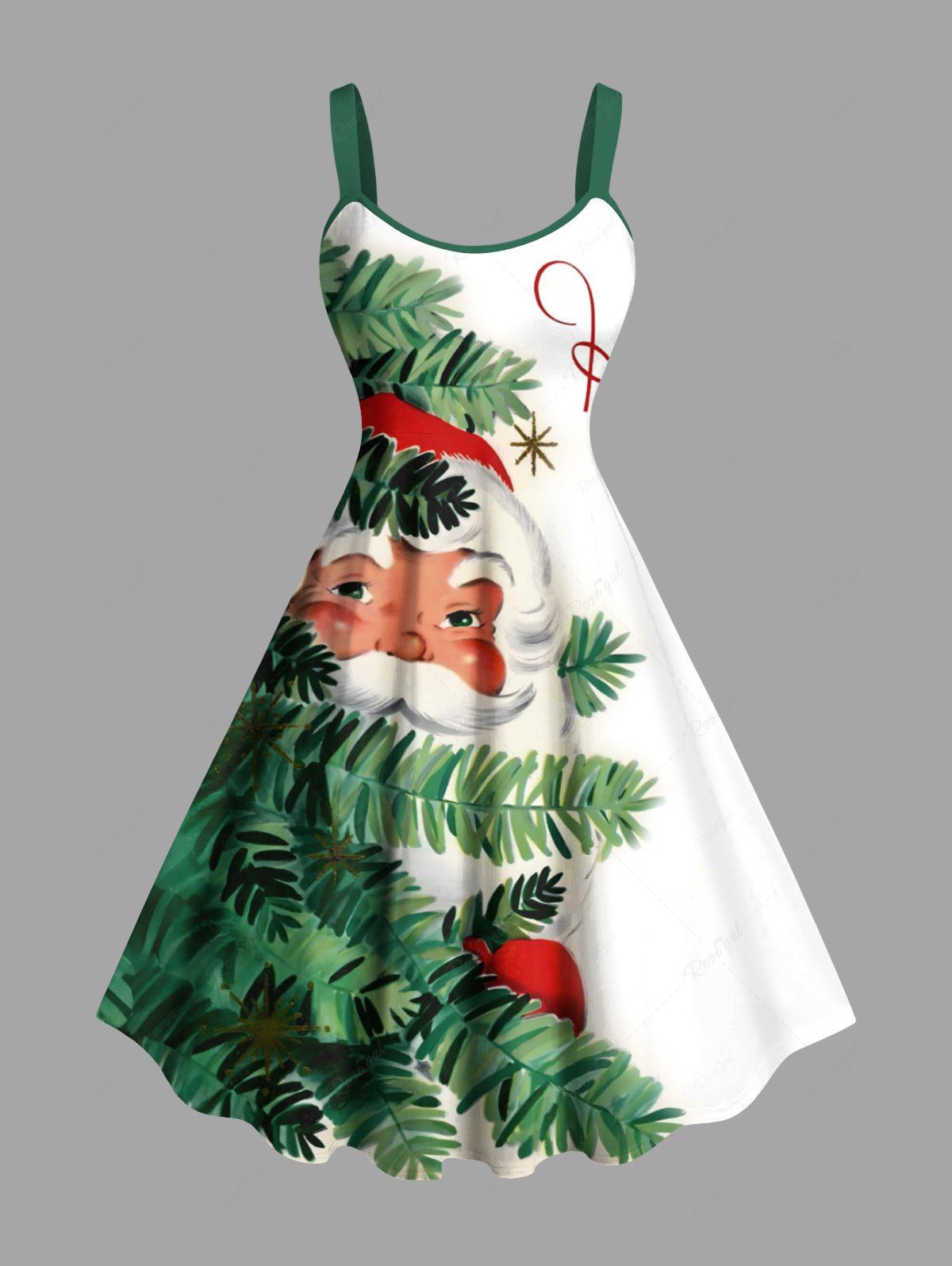 Latest Plus Size Christmas Tree Santa Claus Letters Print A Line Dress  