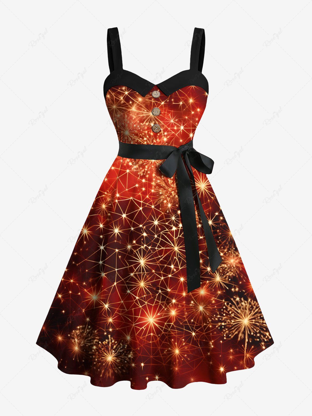 Robe grande taille à col rabattu et ceinture, motif feu d'artifice de Noël, toile d'araignée scintillante, imprimé 3D Orange XS