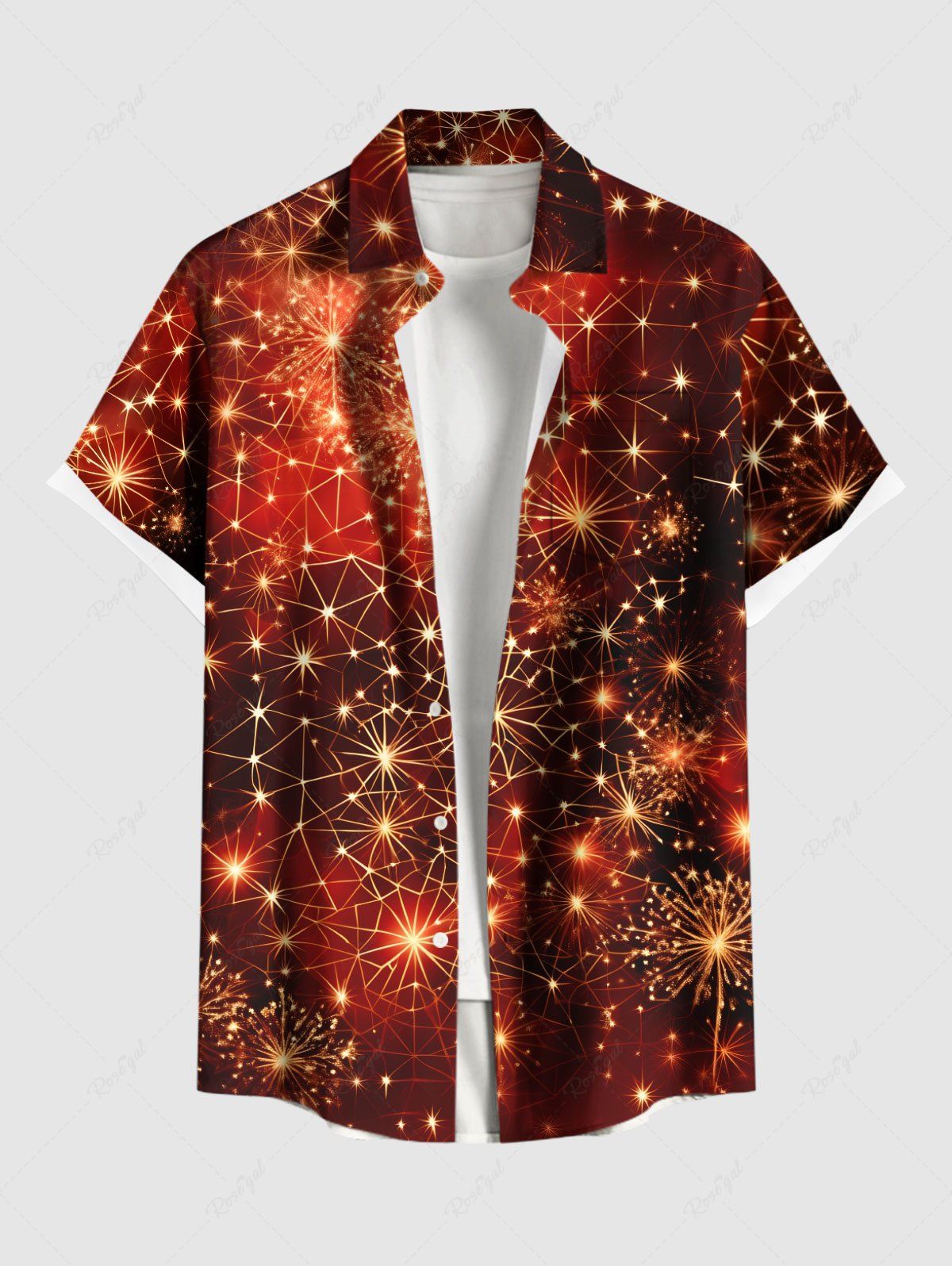 Chemise grande taille à imprimé 3D avec boutons et poche pour homme, motif feu d'artifice de Noël, toile d'araignée scintillante Orange S