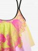 Plus Size Skull Sunflower Print Peplum Hem Crisscross Cinched Tankini Swimsuit -  